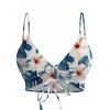 Vacation Couple Outfit Tropical Hibiscus Floral Leaf Print Cinched Boyshorts Swimsuit and Shirt Set - Cadetblue S | US 4