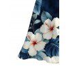Robe de vacances imprimée de feuilles d'hibiscus aquarelle, fente en dentelle ajourée - Bleu Marine XXXXL | US 18
