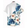 Two-tone Vacation Couple Outfit Hibiscus Floral Leaf Print Slit Lace Hollow Out Dress and Shirt Set - Bleu de Minuit S | US 4