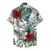 Vacation Couple Outfit Palm Leaf Hibiscus Print Crossover Ruched Swimsuit and Shirt Set - PLANT GREEN S | US 4
