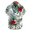 Vacation Couple Outfit Palm Leaf Hibiscus Print Crossover Ruched Swimsuit and Shirt Set - PLANT GREEN S | US 4