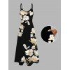 Vacation Couple Outfit Ink Wash Magnolia Floral Print Pocket Long Dress and Shirt Set - Brun Doré S | US 4
