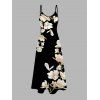 Vacation Couple Outfit Ink Wash Magnolia Floral Print Pocket Long Dress and Shirt Set - Brun Doré S | US 4