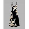 Vacation Couple Outfit Ink Wash Magnolia Floral Print Pocket Long Dress and Shirt Set - Brun Doré S | US 4