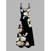 Robe de vacances à imprimé floral magnolia délavé, poches et bretelles spaghetti - Noir XXL | US 14