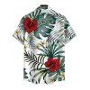 Chemise hawaïenne pour homme, imprimé floral à feuilles de palmier et hibiscus, à boutons - PLANT GREEN 5XL