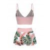 Hawaiian Vacation Couple Outfit Cinched Monstera Palm Leaf Print Swimsuit and Shirt Set - Rose S | US 4