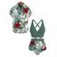Vacation Couple Outfit Palm Leaf Hibiscus Print Crossover Ruched Swimsuit and Shirt Set - PLANT GREEN S | US 4