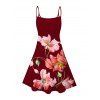Robe de vacances à imprimé floral aquarelle coquelicots, mini-robe à bretelles spaghetti - Rouge Vineux XXXXXL | US 20