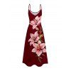 Robe de vacances Lily à imprimé floral et bretelles spaghetti, robe longue - Rouge Vineux XXXXXL | US 20