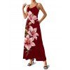 Robe de vacances Lily à imprimé floral et bretelles spaghetti, robe longue - Rouge Vineux XXXXXL | US 20