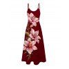 Robe de vacances Lily à imprimé floral et bretelles spaghetti, robe longue - Rouge Vineux XXXXXL | US 20