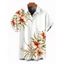 Chemise de vacances pour homme à imprimé floral lys et feuilles, boutonnée - Blanc 2XL