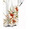Chemise de vacances pour homme à imprimé floral lys et feuilles, boutonnée - Blanc 2XL