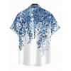 Chemise de vacances pour homme, imprimé feuilles aquarelle ombrées, boutonnée - Bleu Ciel 5XL