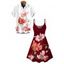 Two-tone Vacation Couple Outfit Watercolor Poppy Floral Print Spaghetti Strap Dress and Shirt Set - Rouge Vineux S | US 4