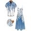 Two-tone Vacation Couple Outfit Watercolor Ombre Leaf Print Long Dress and Shirt Set - Bleu Ciel S | US 4