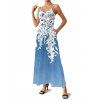Two-tone Vacation Couple Outfit Watercolor Ombre Leaf Print Long Dress and Shirt Set - Bleu Ciel S | US 4