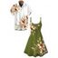 Two-tone Vacation Couple Outfit Lily Floral Leaf Print Spaghetti Strap Mini Dress and Shirt Set - Vert Armée S | US 4