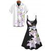Two-tone Vacation Couple Outfit Lily Floral Bud Print Mini Dress and Shirt Set - Blanc S | US 4