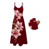 Two-Tone Vacation Couple Outfit Lily Floral Print Long Dress and Shirt Set - Rouge Vineux S | US 4