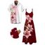Two-Tone Vacation Couple Outfit Lily Floral Print Long Dress and Shirt Set - Rouge Vineux S | US 4