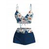 Ensemble de maillot de bain tankini de vacances, imprimé floral tropical hibiscus et feuilles, shorty resserré - Bleu de Minuit XXL | US 14