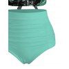 Ensemble de maillot de bain tankini de vacances, imprimé feuilles de monstera, shorty froncé croisé - Turquoise Foncée XXL | US 14
