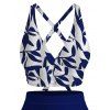 Vacation Swimsuit Set Leaf Silhouette Print Crossover Ruched Boyshorts Swimwear - Bleu Marine XXL | US 14