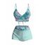 Ensemble de maillot de bain tankini de vacances, imprimé floral tropical hibiscus et palmiers, shorty resserré - Vert clair XXL | US 14