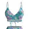 Ensemble de maillot de bain tankini de vacances, imprimé floral tropical hibiscus et palmiers, shorty resserré - Vert clair XXL | US 14