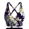 Vacation Couple Outfit Hibiscus Floral Palm Leaf Crossover Ruched Swimsuit Set and Shirt Set - Bleu de Minuit S | US 4