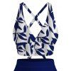 Vacation Couple Outfit Leaf Silhouette Print Crossover Ruched Swimsuit and Shirt Set - Bleu Marine S | US 4