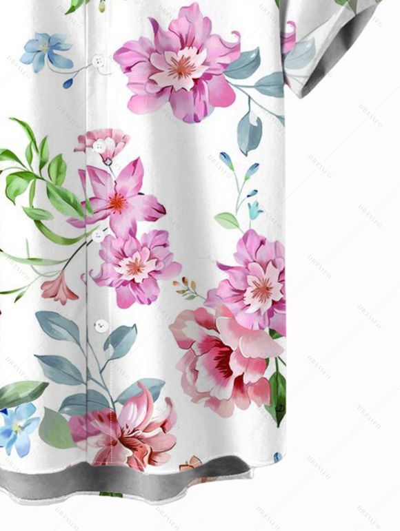 Vacation Couple Outfit Cinched Watercolor Floral Vine Print Boyshorts Swimsuit and Shirt Set - Violet clair S | US 4