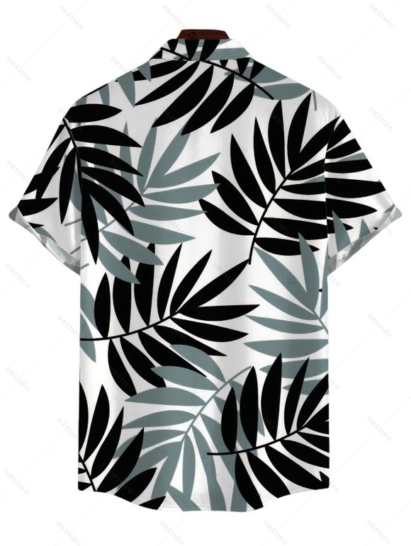 Men's Vacation Shirt Two-tone Palm Leaf Pattern Button Up Shirt - Turquoise Foncée 5XL