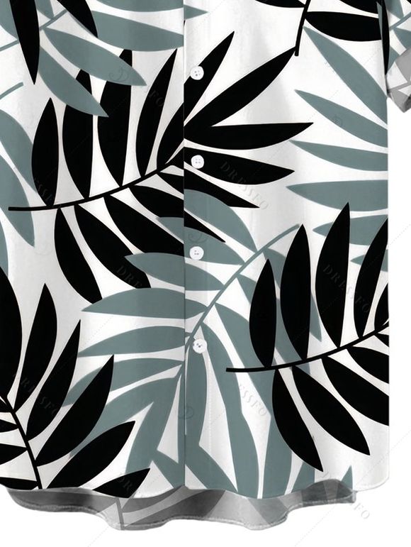 Men's Vacation Shirt Two-tone Palm Leaf Pattern Button Up Shirt - Turquoise Foncée 5XL