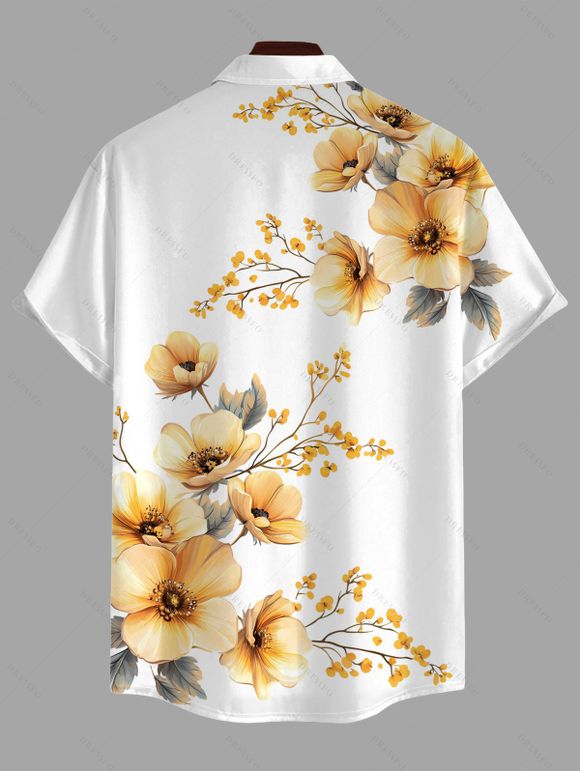 Men's Vacation Shirt Watercolor Poppy Floral Print Button Up Shirt - Brun Doré 5XL