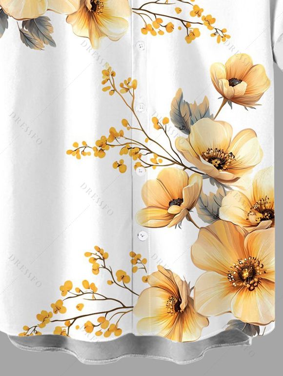 Men's Vacation Shirt Watercolor Poppy Floral Print Button Up Shirt - Brun Doré 5XL