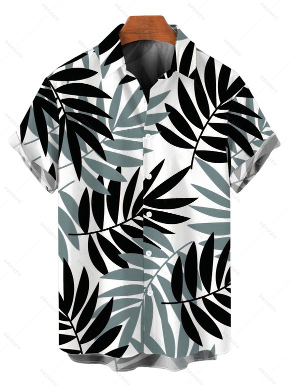 Vacation Couple Outfit Crossover Two-tone Palm Leaf Pattern Swimsuit and Shirt Set - Turquoise Foncée S | US 4