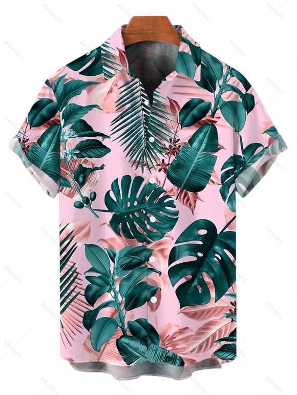 Vacation Couple Outfit Cinched Bowknot Tropical Monstera Leaf Print Boyshorts Swimsuit and Shirt Set - Rose S | US 4