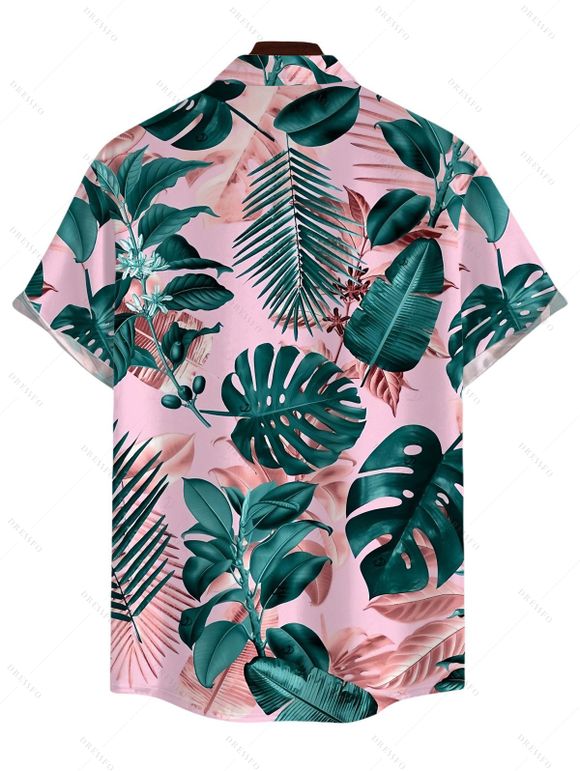 Vacation Couple Outfit Cinched Bowknot Tropical Monstera Leaf Print Boyshorts Swimsuit and Shirt Set - Rose S | US 4