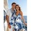 Vacation Couple Outfit Lily Flower Printed Spaghetti Strap Dress and Shirt Set - Bleu gris S | US 4