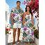 Vacation Couple Outfit Lily Flower Tropical Leaf Print Long Dress and Shirt Set - Pourpre S | US 4