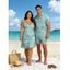 Vacation Couple Outfit Tropical Leaf Pattern Spaghetti Strap A Line Mini Tank Dress and Roll Up Sleeve Shirt Matching Outfit - Bleu clair S | US 4