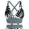 Vacation Swimsuit Set Crossover Two-tone Palm Leaf Pattern Boyshorts Swimwear - Turquoise Foncée XXL | US 14