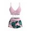 Vacation Swimsuit Set Cinched Bowknot Tropical Monstera Leaf Print Boyshorts Swimwear - Rose XXL | US 14