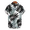 Men's Vacation Shirt Two-tone Palm Leaf Pattern Button Up Shirt - Turquoise Foncée 5XL