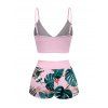 Vacation Couple Outfit Cinched Bowknot Tropical Monstera Leaf Print Boyshorts Swimsuit and Shirt Set - Rose S | US 4