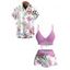 Vacation Couple Outfit Cinched Watercolor Floral Vine Print Boyshorts Swimsuit and Shirt Set - Violet clair S | US 4