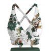 Vacation Couple Outfit Botanical Floral Leaf Print Crossover Ruched Swimsuit and Shirt Set - Vert Armée S | US 4